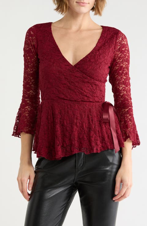 Lace Peplum Wrap Top