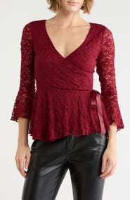 LUV BETSEY Lace Peplum Wrap Top