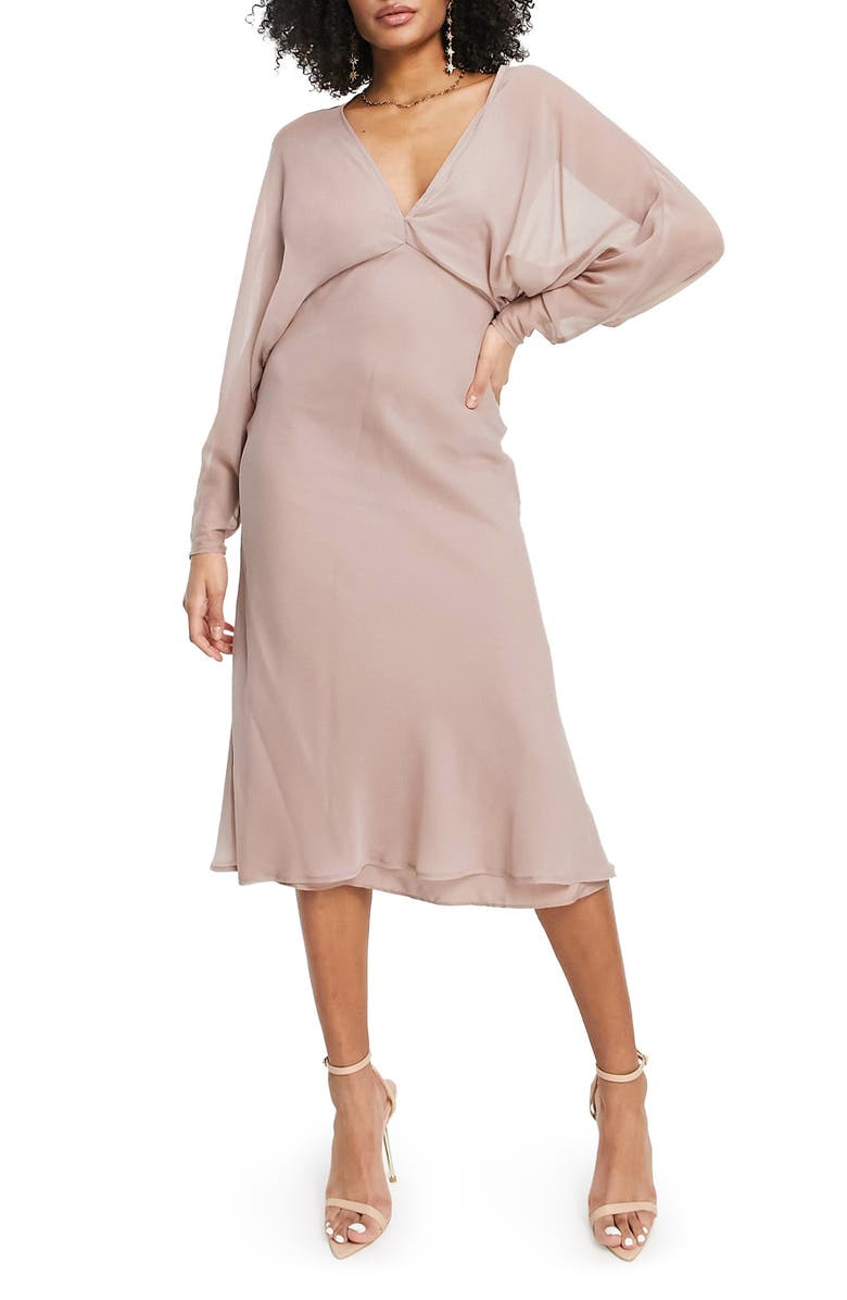 ASOS DESIGN Batwing Long Sleeve Midi Dress, Main, color, 