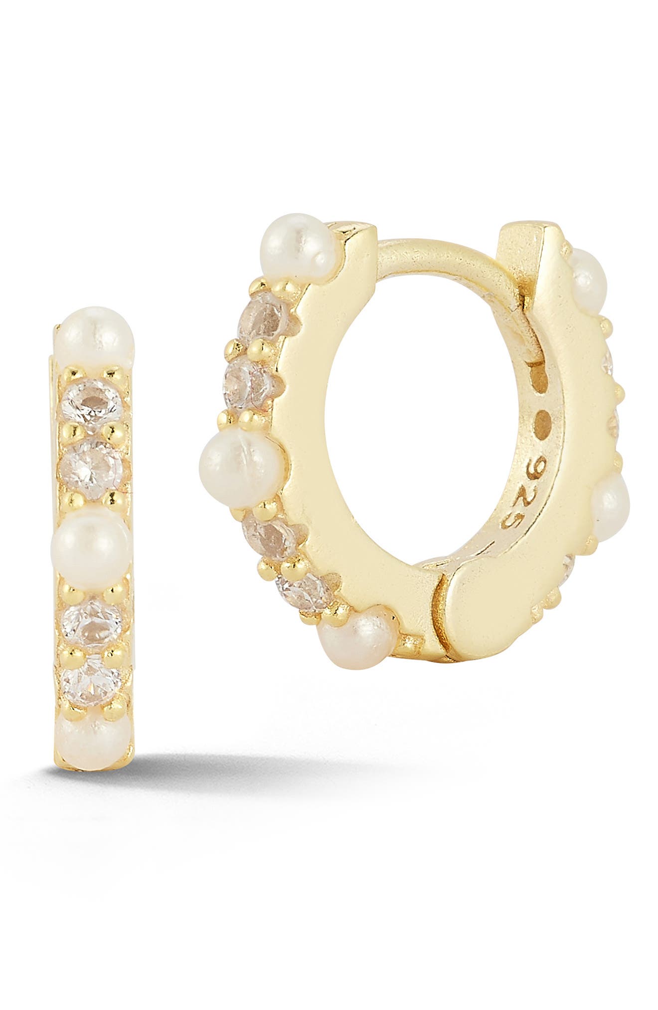 Cultured Pearl & Cubic Zirconia Huggie Hoop Earrings
