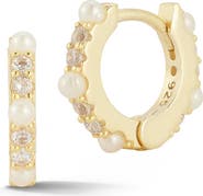 SPHERA MILANO Cultured Pearl & Cubic Zirconia Huggie Hoop Earrings