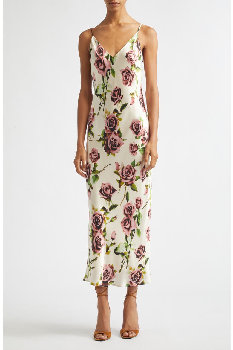 Seridie Silk Midi Slipdress, Main, color, ECRU/ MV ROMANTIC ROSE