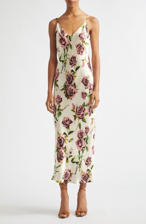 L'AGENCE Seridie Silk Midi Slipdress in Ecru/mv Romantic Rose at Nordstrom, Size 10