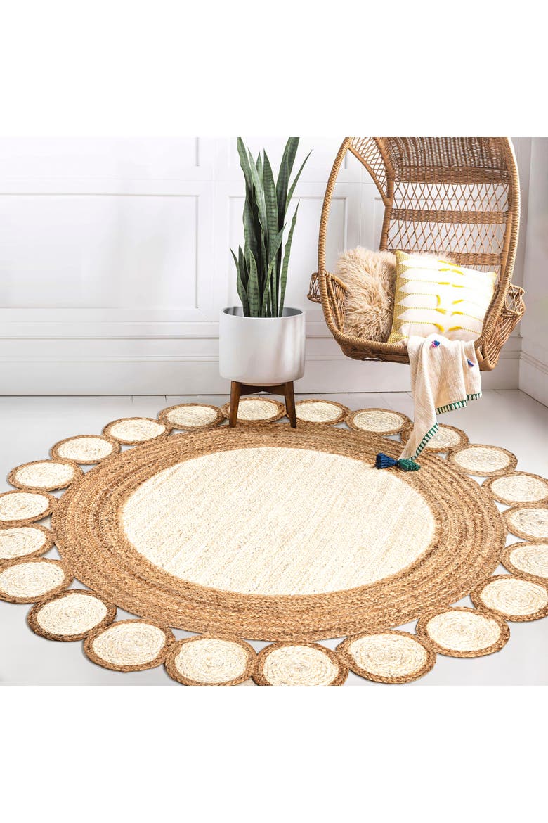 Skye Two-Tone Jute Circle Border Round Area Rug, Alternate, color, Cream/Natural