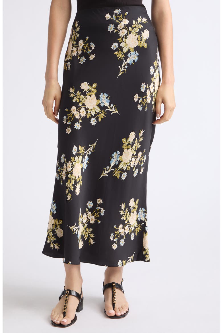 Clover Floral Silk Blend Maxi Skirt, Main, color, BLACK MULTI