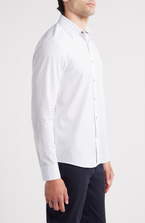 Wrk W.r.k Trim Fit Geometric Print Performance Button-up Shirt In White