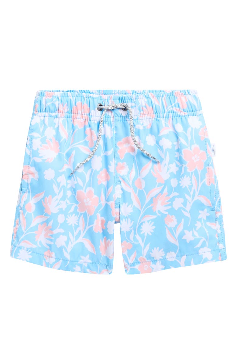 Vintage Summer Kids' Four-Way Stretch Floral Volley Swim Trunks, Main, color, Blue