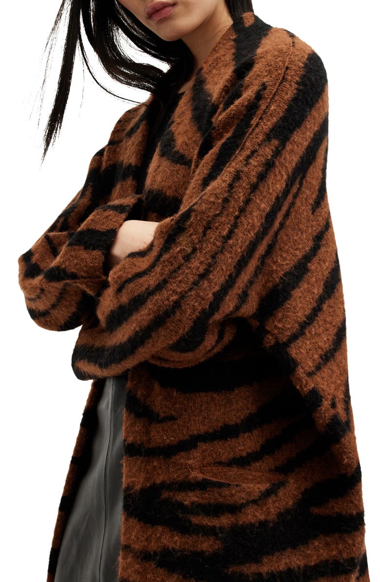 AllSaints Zoe Tiger Stripes Wool & Alpaca Blend Open Front Cardigan, Alternate, color,