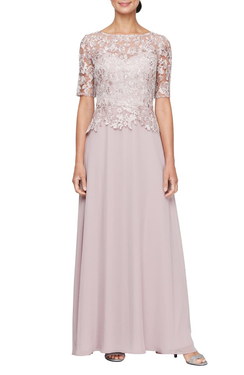 Alex Evenings Floral Emboidery A-Line Gown, Main, color, 