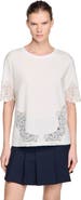 SANDRO Cotton T-shirt with lace detail