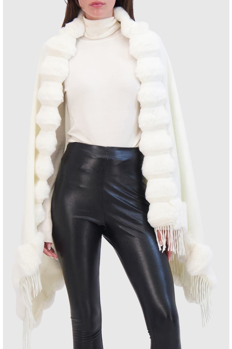 Cashmere & Wool Blend Cape With Fur-Free Chinchilla (Faux Fur) Trim, Alternate, color, WHITE/WHITE CHINCH