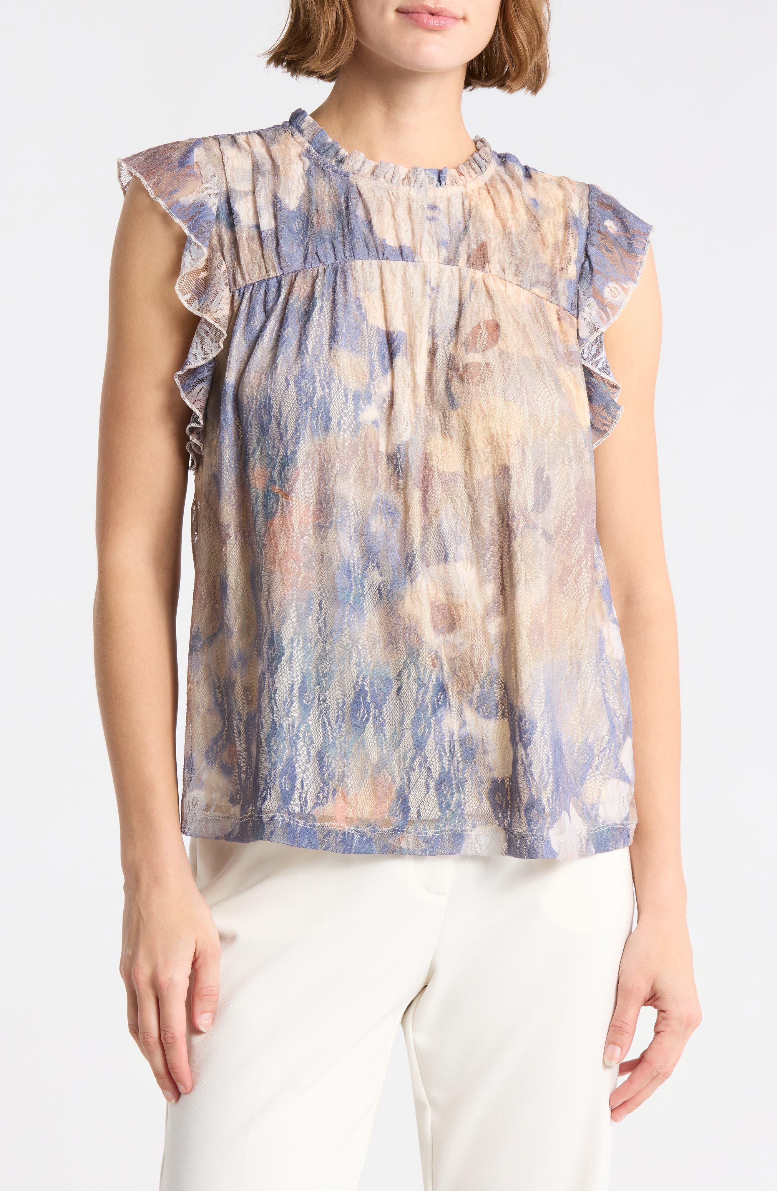 DR2 by Daniel Rainn Flutter Sleeve Lace Top