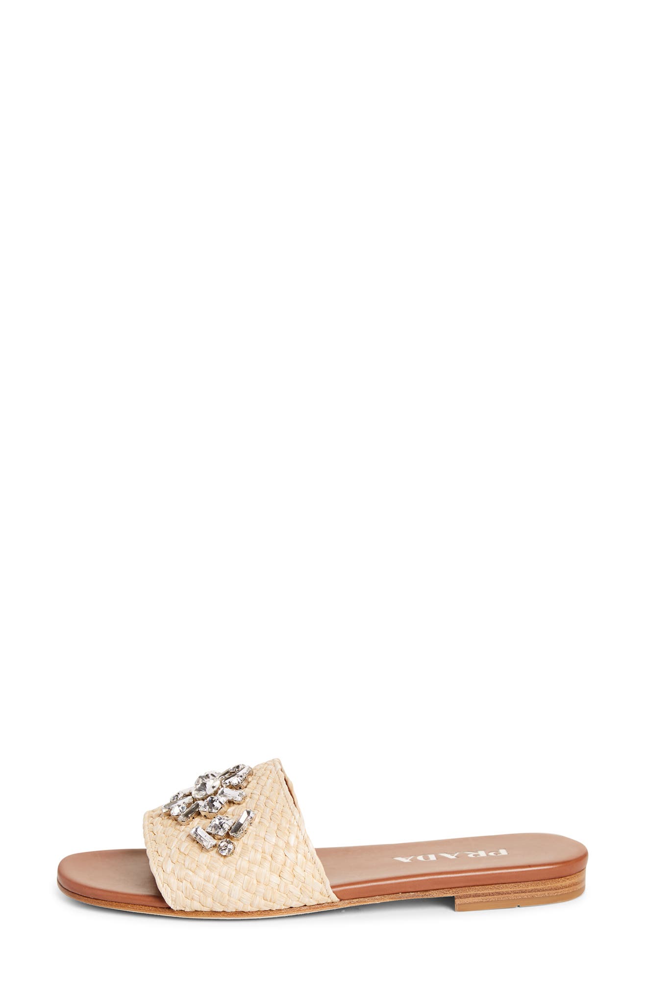 Prada Embellished Raffia Slide Sandal, Alternate, color, 