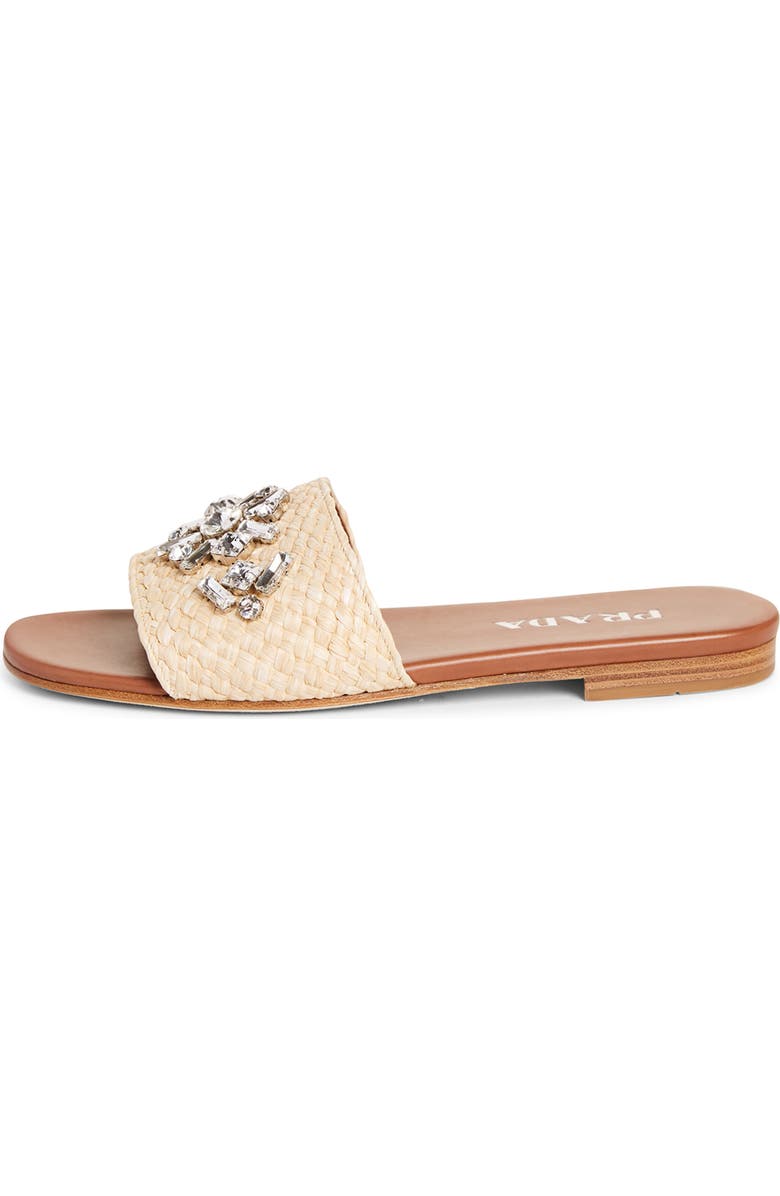 Prada Embellished Raffia Slide Sandal, Alternate, color,