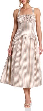 Avec Les Filles Check Drop Waist Cotton Blend Sundress