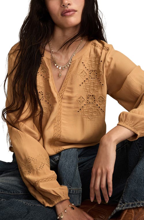 Lucky Brand Schiffli Lace Accent Peasant Top In Red