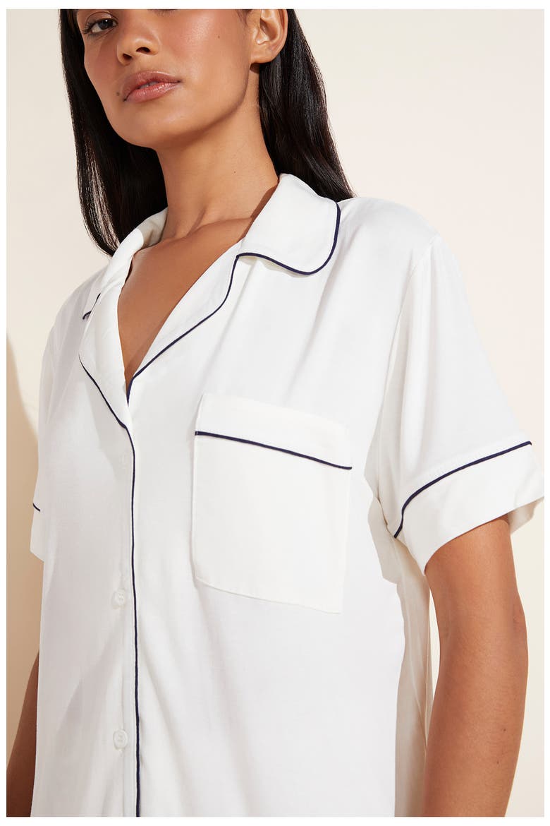 Gisele Relaxed Short Pajamas, Alternate, color, IVORY/NAVY