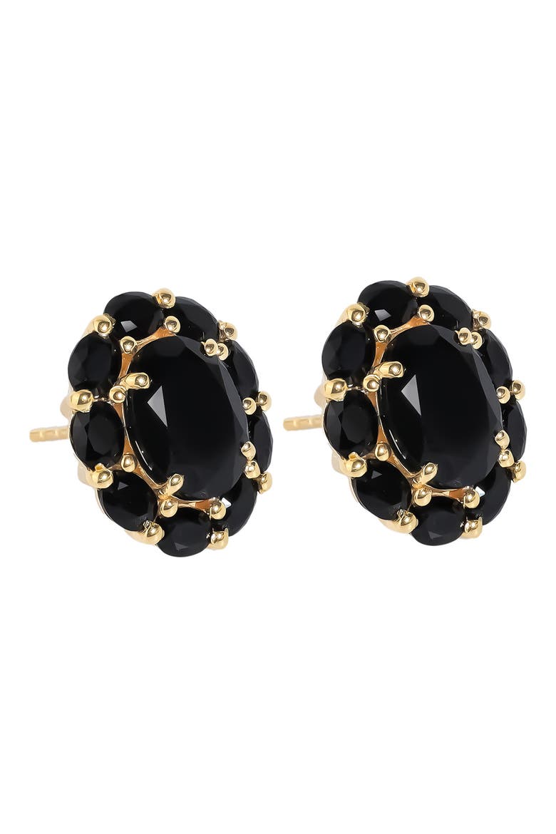 Black Onyx Gold Plated Stud Earrings, Alternate, color, BLACK