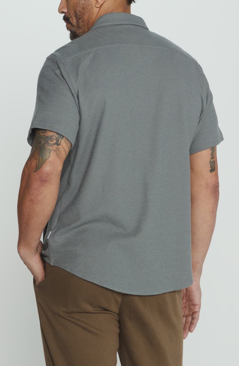 7 Diamonds The Rowan Solid Short Sleeve Textured Cotton Blend Button-Up Shirt, Alternate, color, Basil