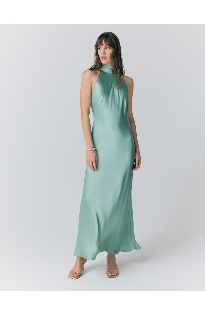 Ghost London Amaia Halter Neck Satin Maxi Dress, Main, color, Pastel Green