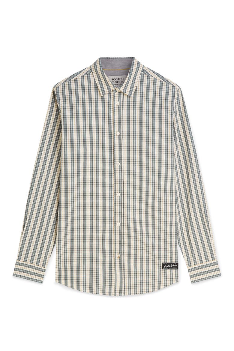Regular Fit Check Stripe Button-Up Shirt, Alternate, color, DARK FOREST STRIPE