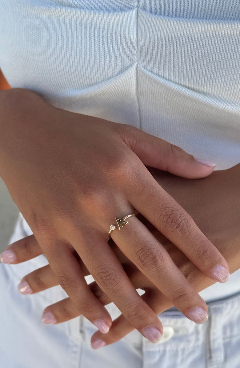 Adornia CZ & Initial Open Band Ring, Alternate, color, Gold-A