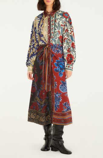 FARM Rio Navy Winter Mix Long Sleeve Midi Shirtdress