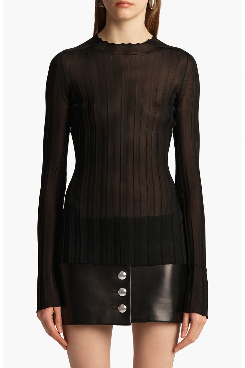 Cosette Sheer Rib Top, Main, color, BLACK