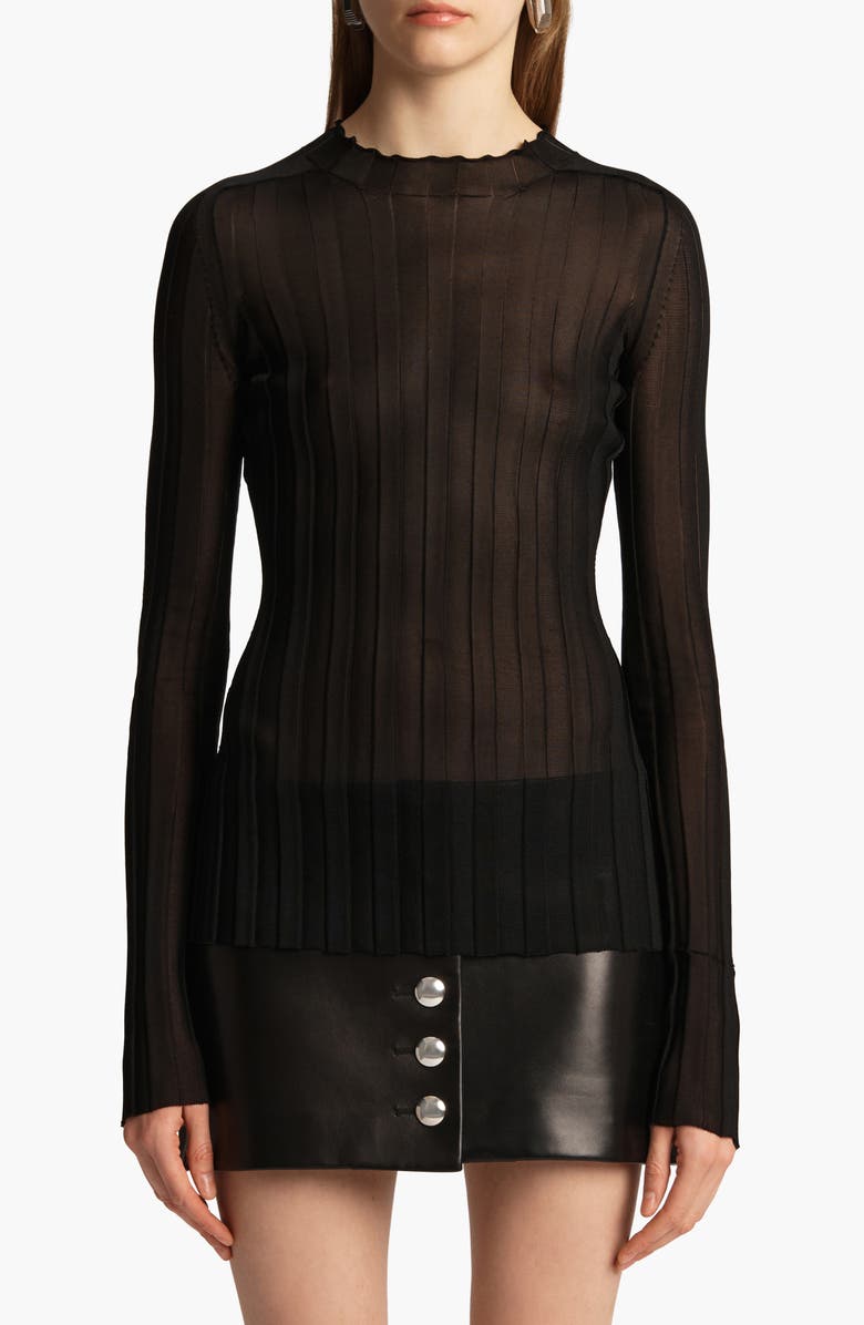 Khaite Cosette Sheer Rib Top, Main, color, Black