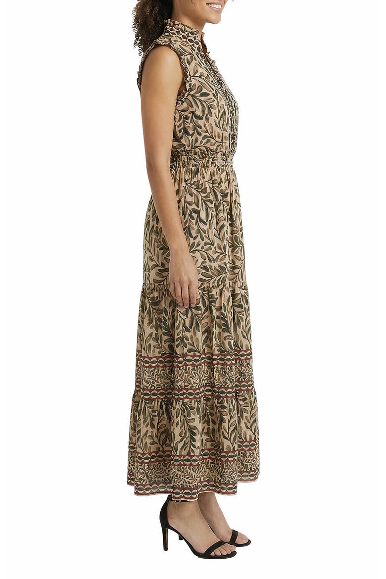 Smocked Waist Ruffle Collar Maxi Dress, Alternate, color, IVORY/ PESTO