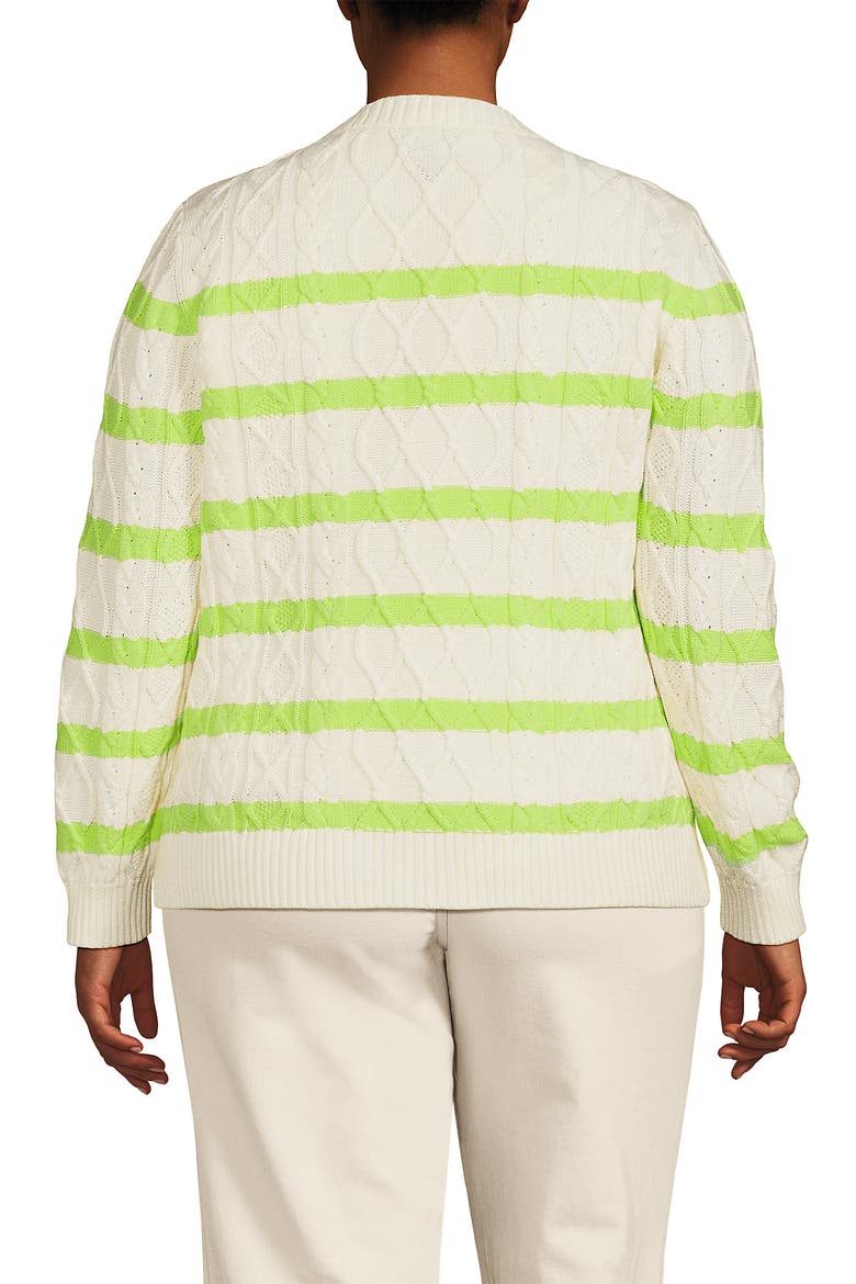 Cotton Drifter Crew Cable Pullover Sweater, Alternate, color, Ivory/Limoncello Gulf Stripe