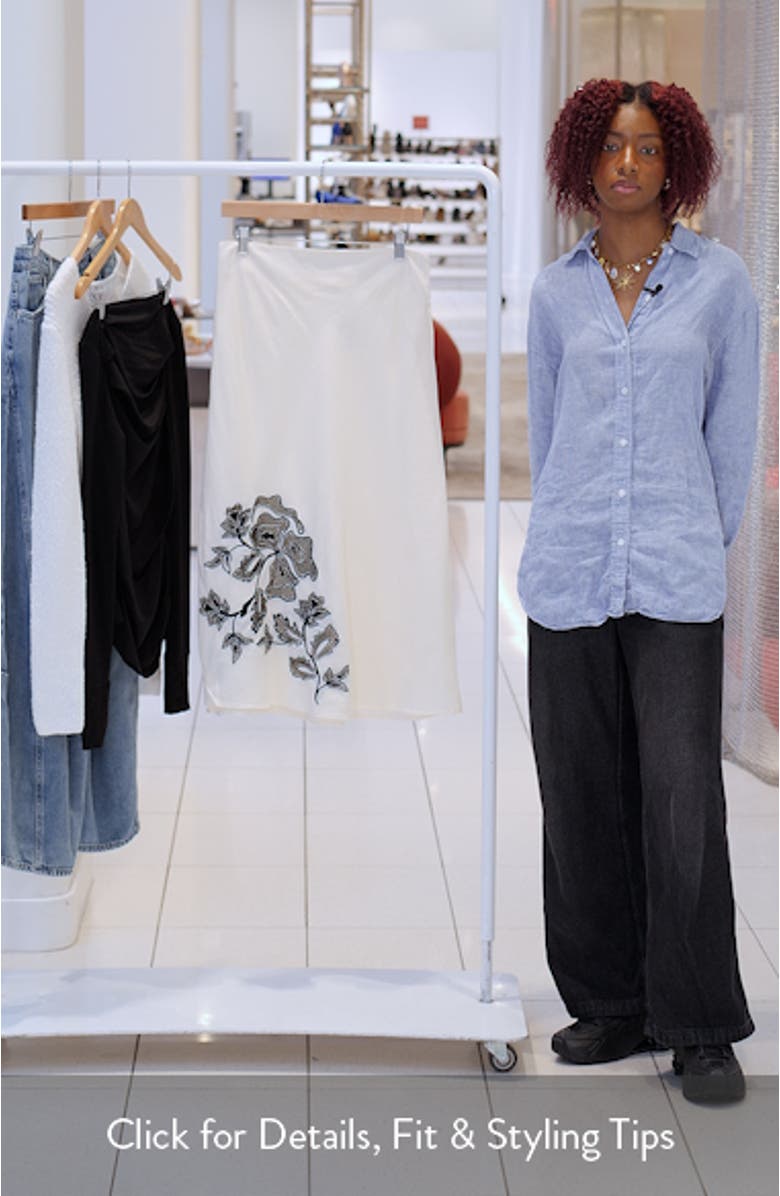 Floral Embroidered Cotton & Linen Midi Skirt, sales video thumbnail