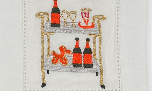 Tiramisu Bar Cart Bliss Embroidered Linen Cocktail Napkins In Multi