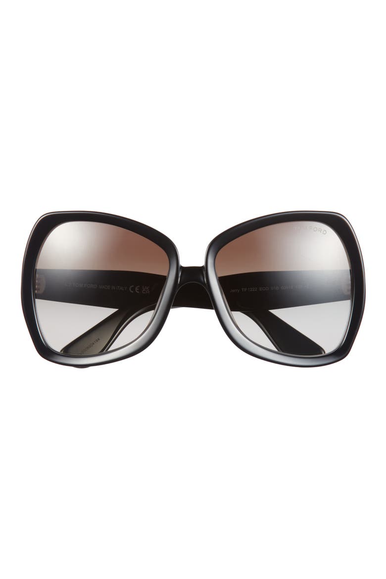 60mm Butterfly Sunglasses, Main, color, SHINY BLACK / GRADIENT SMOKE
