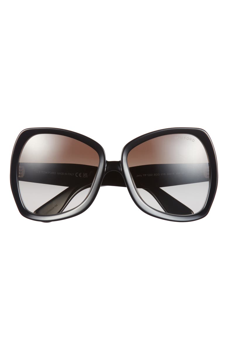 TOM FORD 60mm Butterfly Sunglasses, Main, color, Shiny Black / Gradient Smoke