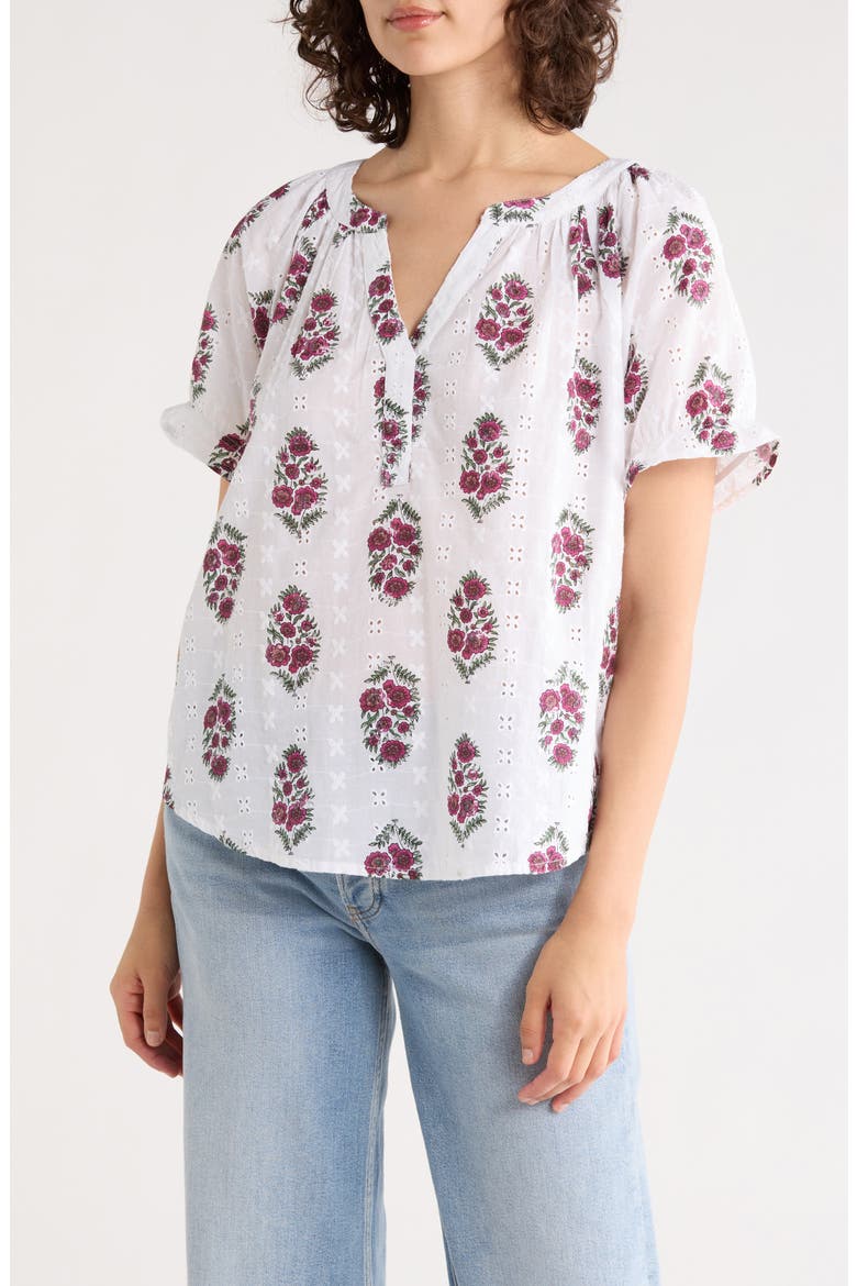 Floral Eyelet Split Neck Top, Main, color, BERRY MULTI