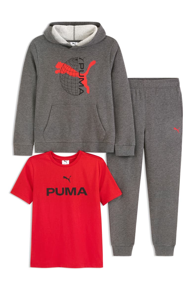 Kids' Graphic T-Shirt, Hoodie & Joggers Set, Main, color, CHARCOAL