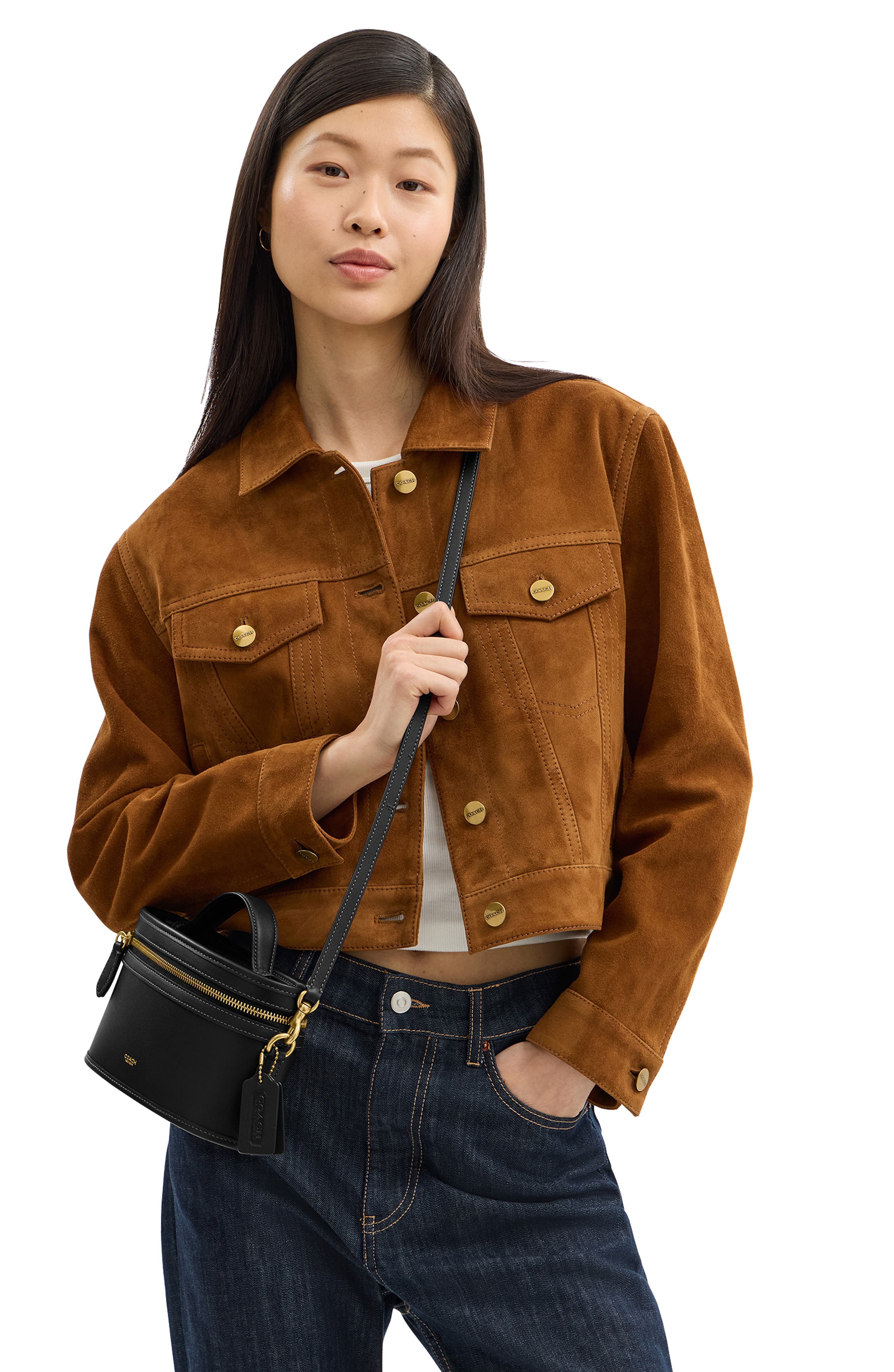 COACH Trail Leather Crossbody Bag, Alternate, color, B4/Black