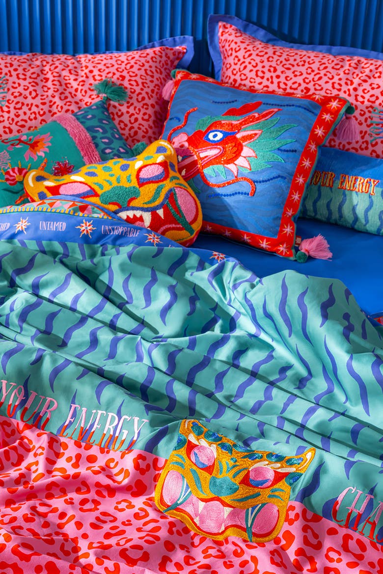 Lahor Bold Maximalist 300 TC Cotton Sateen Oversized King Duvet Set, Alternate, color, Pink