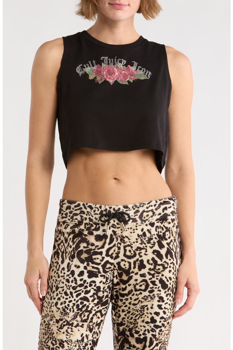 Rhinestone Embellished Graphic Crop Tank Top, Main, color, LIQUORICE