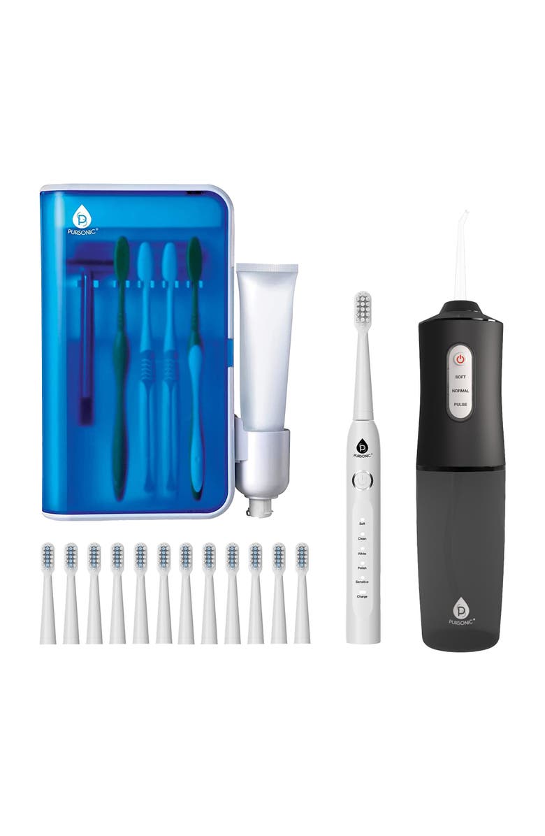 PURSONIC Complete Oral Care Bundle - Sonic Toothbrush, Water Flosser & UV Toothbrush Sanitizer, Main, color, Black