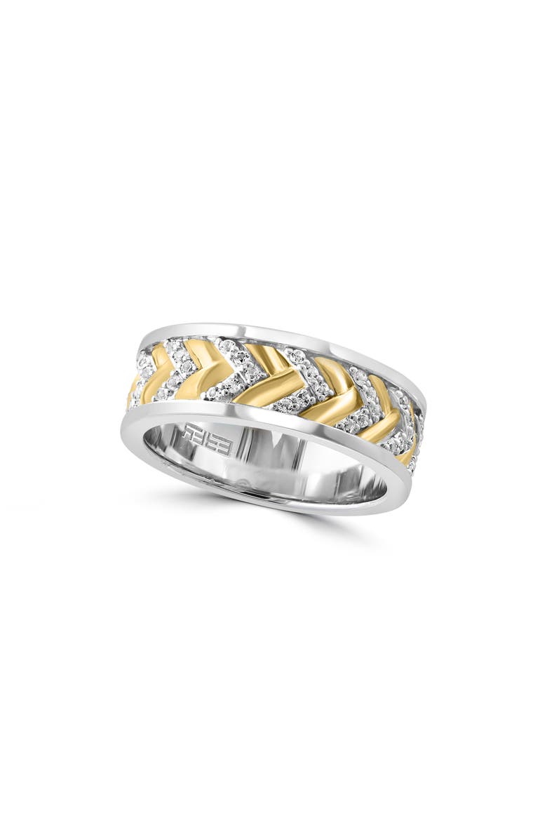 EFFY Two-Tone Pavé White Topaz Chevron Band Ring, Main, color,