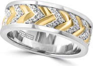 EFFY Two-Tone Pavé White Topaz Chevron Band Ring