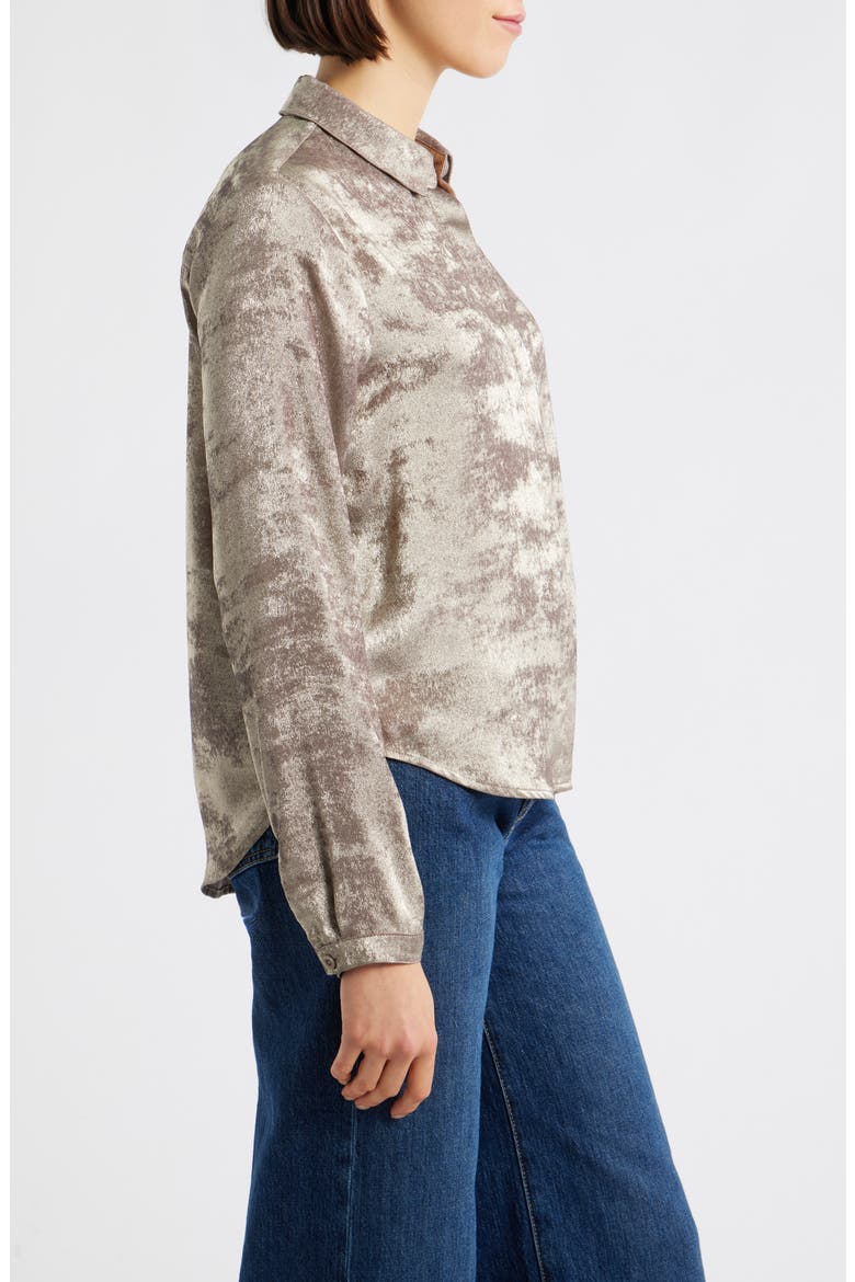 Hidden Placket Velvet Button-Up Blouse, Alternate, color, CHAMPAGNE FOIL