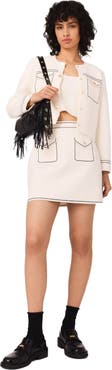 maje Mini topstitched knit skirt
