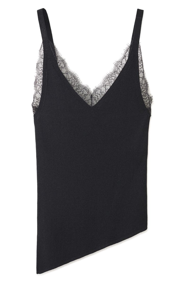 MANGO Curcuma Lace Detail Asymmetric Knit Top, Alternate, color, Black