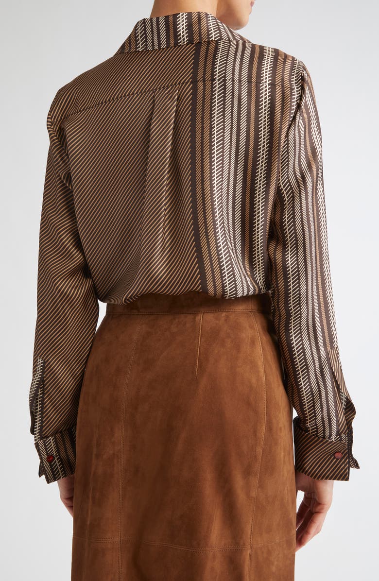 Max Mara Shaker Stripe Silk Top, Alternate, color, Chocolate