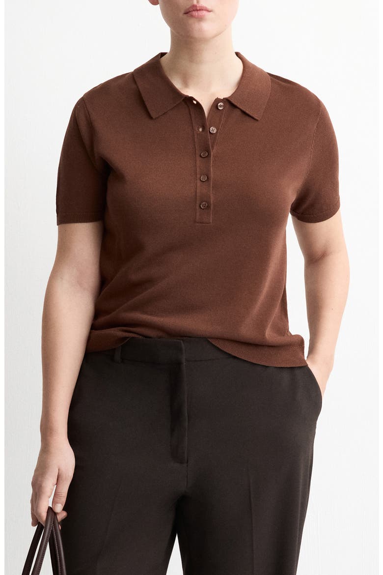 Short Sleeve Jersey Polo Sweater, Main, color, CHOCOLATE