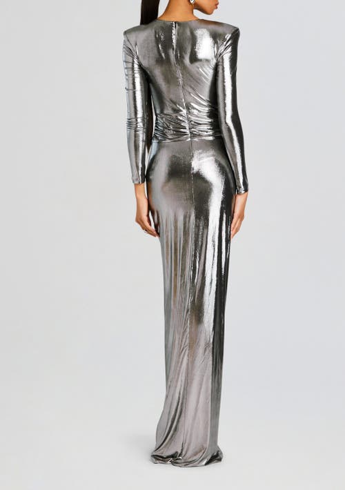 Retroféte Fenella Metallic Long-sleeve Twist Dress In Gunmetal
