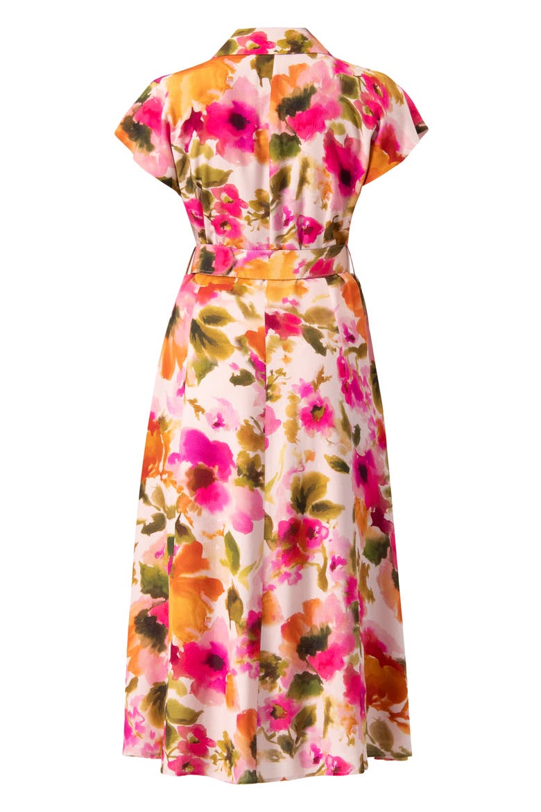 Midi Belted Floral Print Shirt Style Dress, Alternate, color, Multicolor-Pink